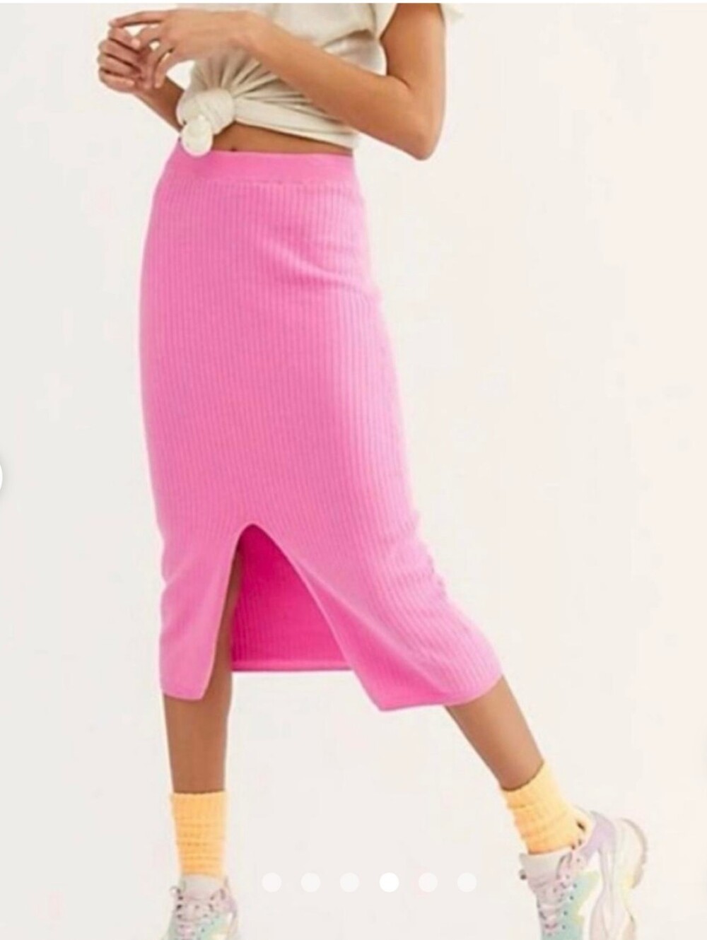 Free People Pink Ribbed Midi Skirt Large